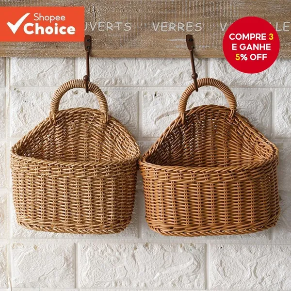 Cesta De Parede Tecida À Mão – Organizador Estilo Ins Para Frutas , Cozinha E Decoração De Casa