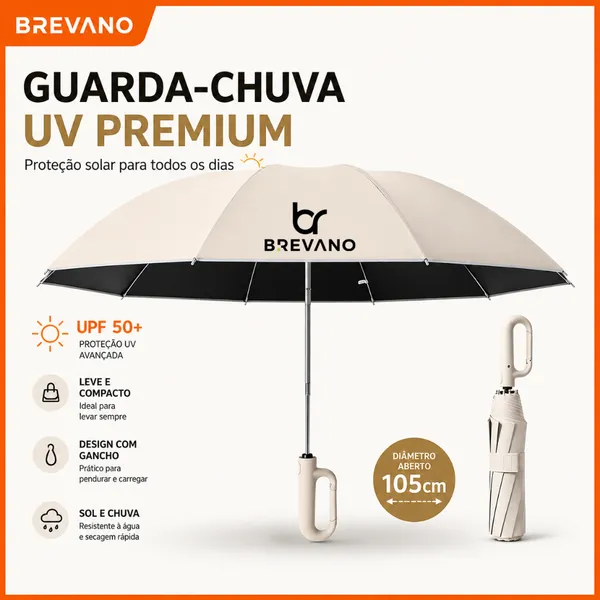 Guarda-chuva Automático Grande Dobrável com  Protetor Solar UV e Resistente ao Vento 20 Hastes