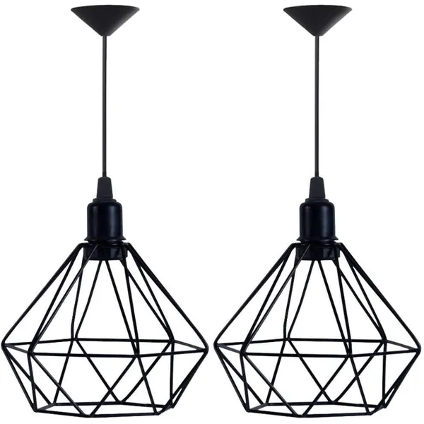 Kit 2 Pendente Lustre Luminária Aramado Diamante Preto
