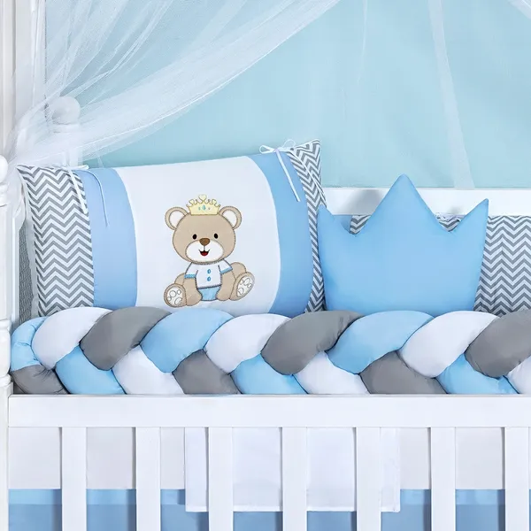 Kit Berço Completo 11 Peças Safari Urso Nuvem Coroa Slim | Enxoval Menino Menina Padrão Americano