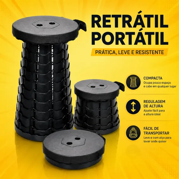 Banqueta Banco Retrátil Banquinho Portátil Pesca Com Alça Telescópica Camping Caminhada piquenique