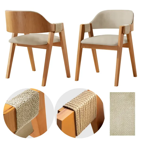 Cadeira de Madeira de lyptus e encosto de laminado de carvalho para Sala de Jantar Premium Estofada Design Moderno