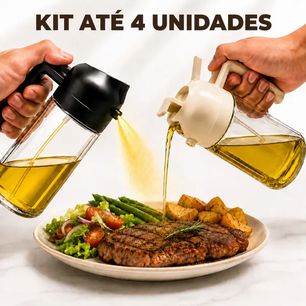 Spray Azeite Galheteiro 2 em 1 Porta Oleo Vidro Borrifador e Dosador Vinagre Shoyu Cozinha 470ml