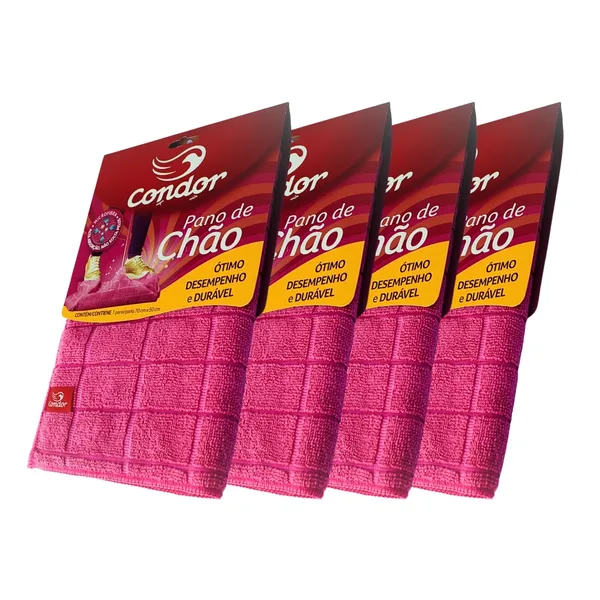 Pano de Chão Microfibra Grande 70x50cm Rosa Kit com 4 Panos