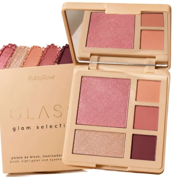 Paleta Ruby Rose Honor Glass Glam Selection Blush, Iluminador e Sombra