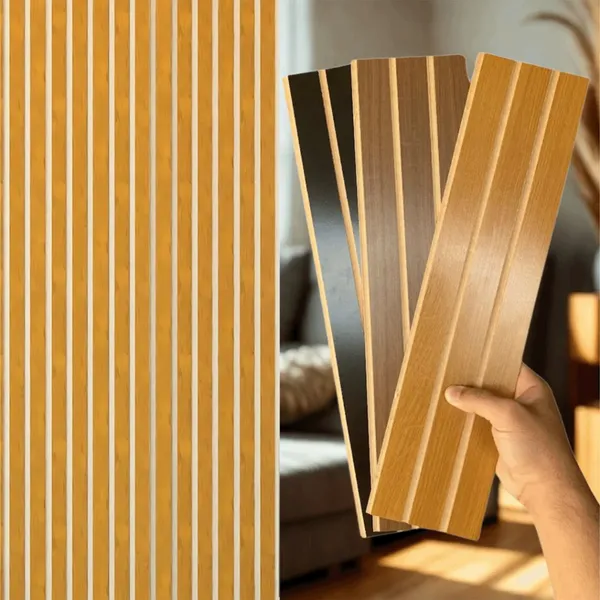 Kit Até 100 Placas Ripado MDF Autocolante 45x11cm Revestimento Decorativo para Paredes