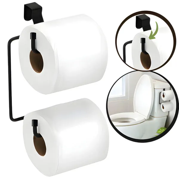 Suporte Papel Higiênico Duplo Caixa Acoplada Porta Papel Preto Cromado