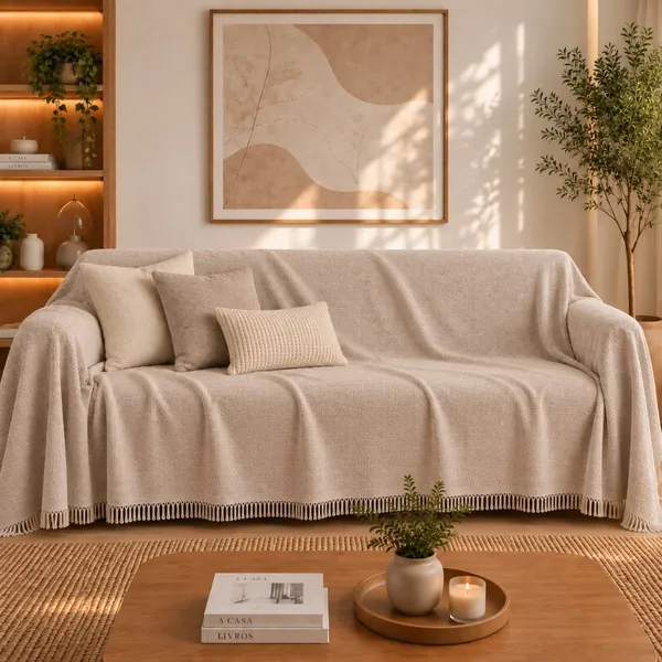 Manta Para Sofá Gigante 400x180cm Tipo Capa Protetora de Sofá Luxo Super King 4 Lugares Algodão Decorativa Promocao