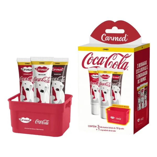 Kit Carmed Coca-Cola 3 Hidratantes Labiais 10g + Engradado