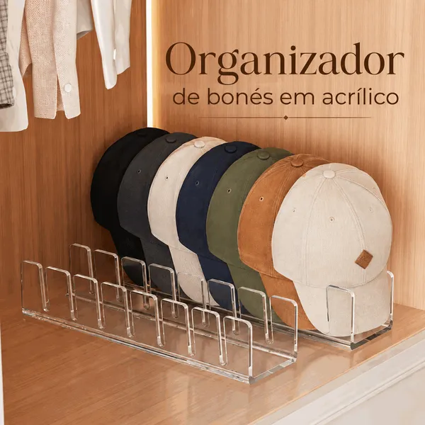Organizador de Bonés em Acrílico Transparente Suporte Porta Boné Expositor para Closet Guarda-Roupa Loja