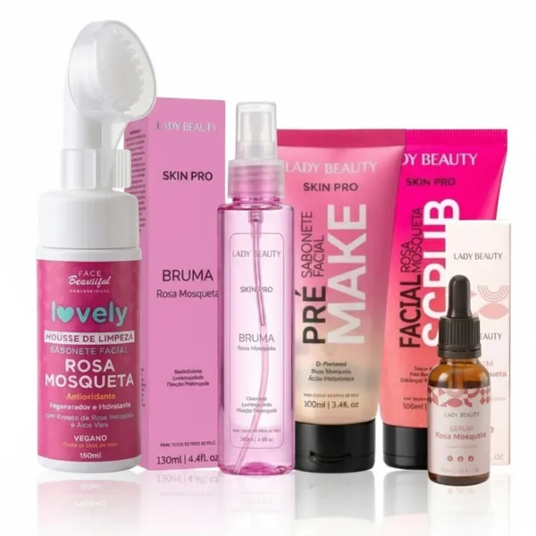 Kit Skin Care Limpeza de Pele Rosa Mosqueta Completo Clareador Manchas Hidratante Tratamento Facial
