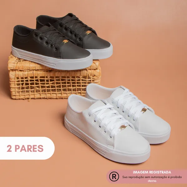 Kit 2 Pares Tênis Feminino Casual Donna Original Confortável