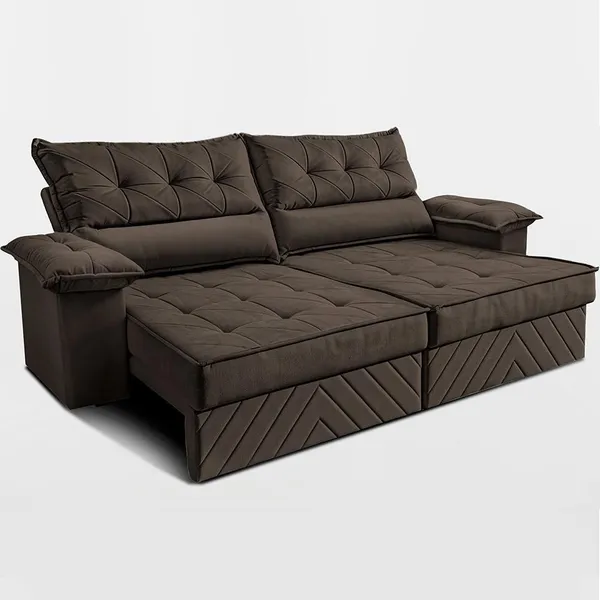 Sofá Retrátil e Reclinável 2,40m com Molas e Espuma D33 Thunder. Velusoft Cama inBox