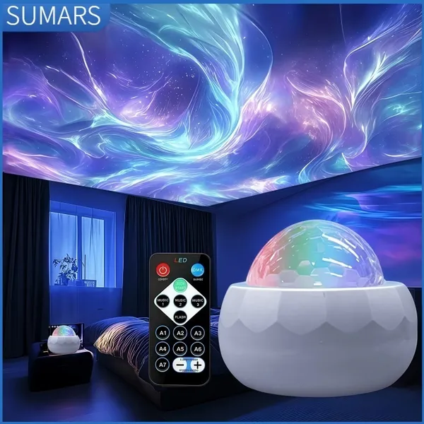 Luz Noturna Aurora Boreal Projetor LED RGB com Controle Remoto USB - Luz Ambiente para Quarto