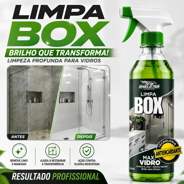 Limpa Vidro Box Banheiro Blindex Vidroclean Brilho Mil 500ml - Remove Manchas, Gordura e Calcário