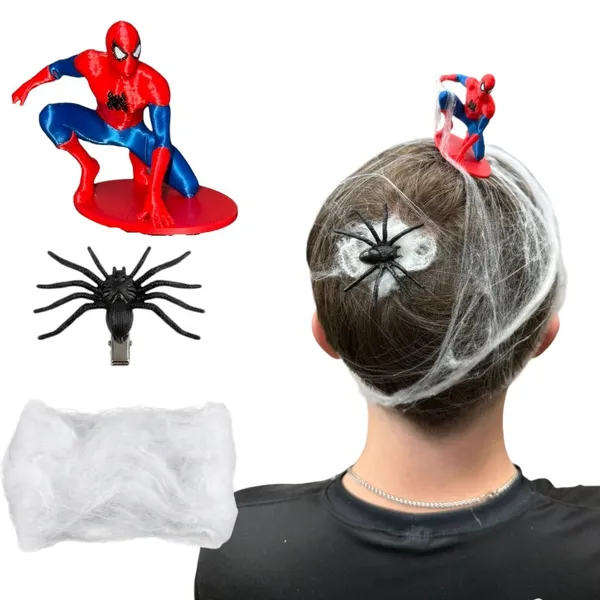 Kit Cabelo Maluco Infantil Presilha Aranha Teia Fantasia