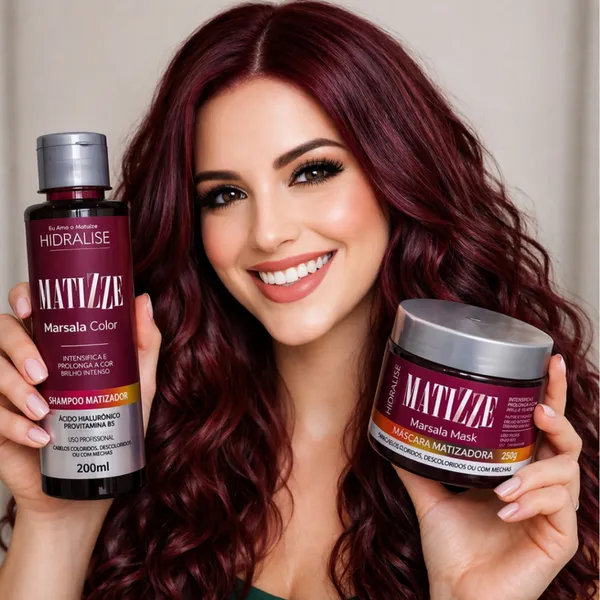 Kit Matizador Marsala Profissional Shampoo + Máscara Intensifica Cor Brilho Salão Cabelo Desbotado