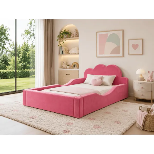 Mini Cama Infantil Montessoriana Pompom Espuma D26 Menina Menino Proteção Lateral Incluso Colchão