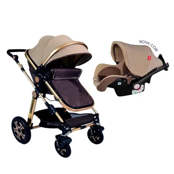 Kit 3 em 1 Carrinho Luxo com Bebê Conforto Selo Inmetro Com Moisés Travel System Passeio Reversível