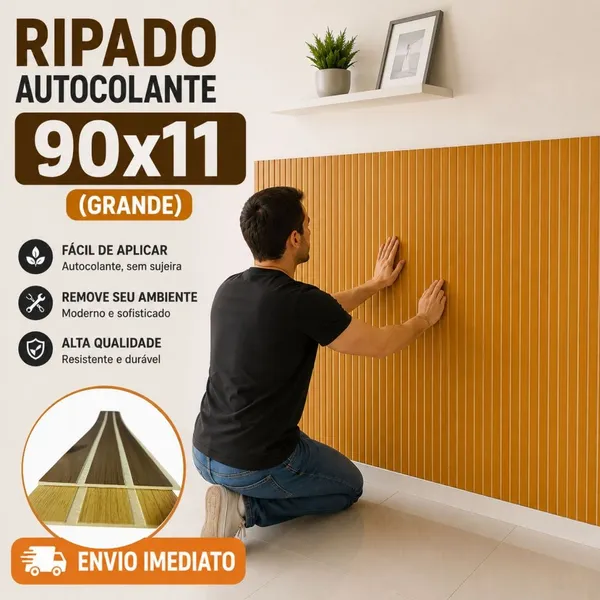 Kit Ripas Grandes 90x11 Painel Ripado Revestimento de 5 Até 40 Placas Decorativas para de Parede