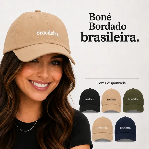 Boné Brasileira Bordado Aba Curva Feminino Unissex Ajustável Algodão Premium Estiloso Várias Cores