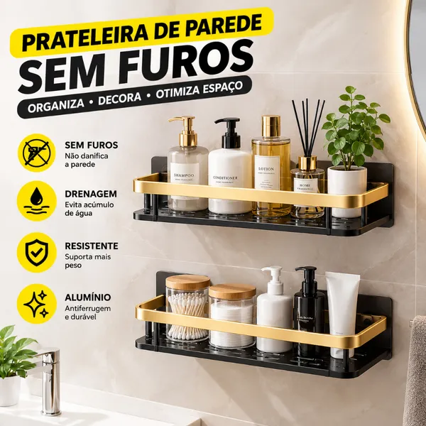 2/1Pcs Prateleira Adesiva Sem Furos  Organizador Banheiro Cozinha Penteadeira Suporte Armazenamento Resistente à Água