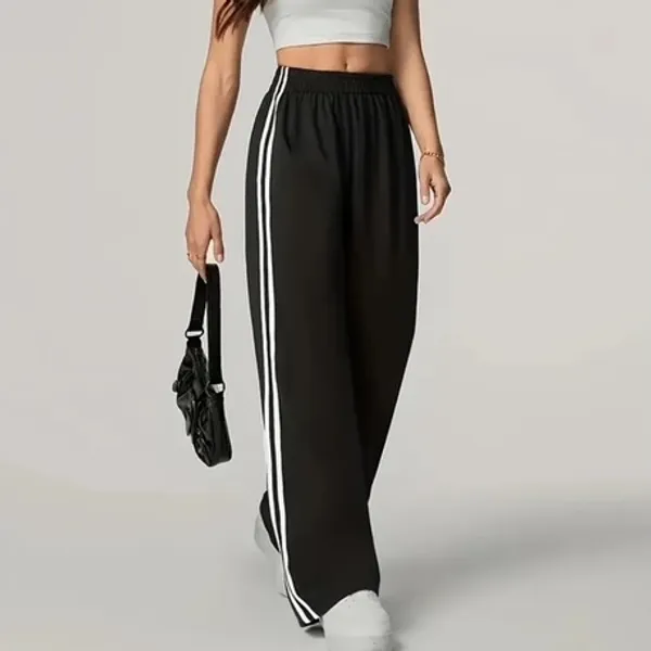 Calça Feminina Malha Confortável com Listras Laterais Estilosa Moda Gringa Tendência