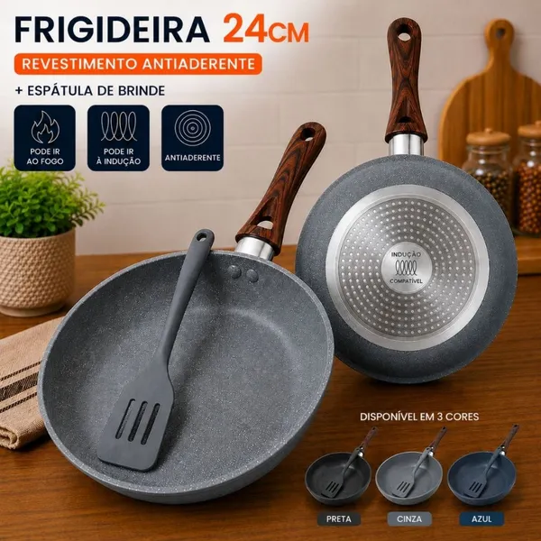 Frigideira Cerâmica Antiaderente 24cm Indução Cooktop Fogão a Gás Não Gruda Sem Óleo Com Espatula