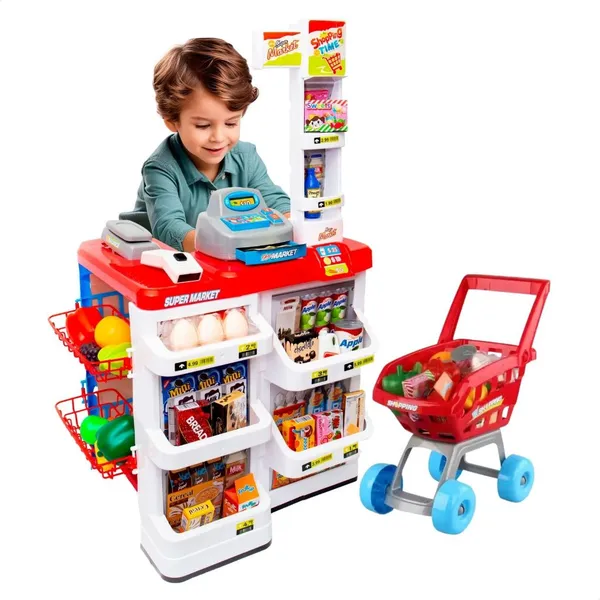Mercadinho Infantil Caixa Registradora e Carrinho 48 peças