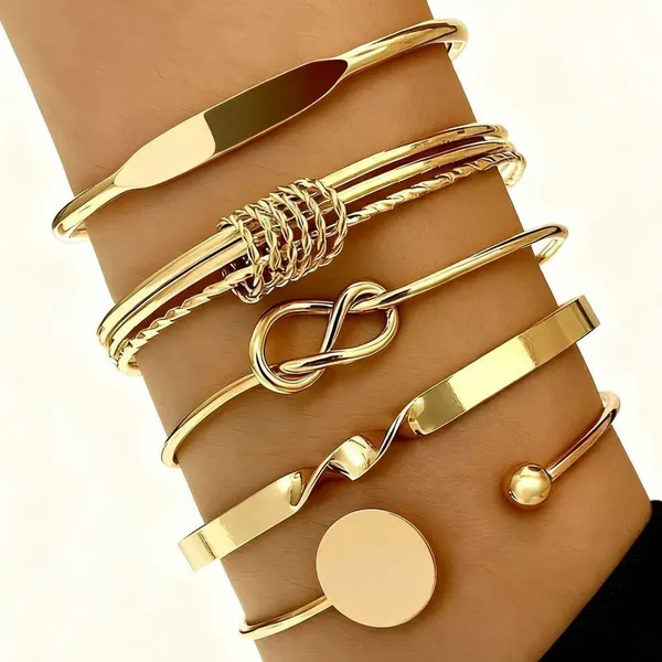 Kit 5 Peças Pulseiras Femininas Design Geométrico Torção Hipoalergênico Estilo Moderno  Torção Para Uso Diário e Festa