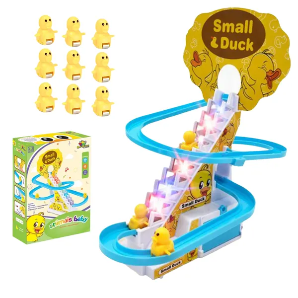 Brinquedo Pista Pato 9 Patinhos Escorrega Tobogã Escada Musical com Som e Led Menino e Menina Presente