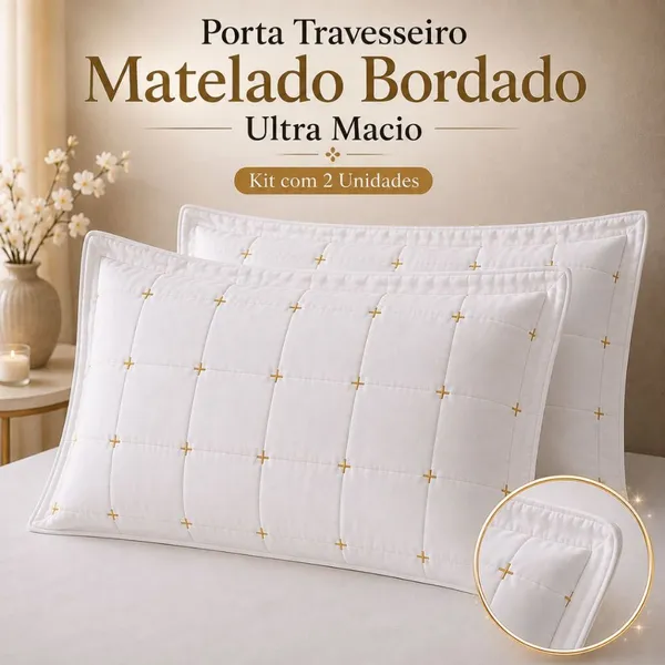 Kit 2 Porta Travesseiros Matelado Bordado 70x50 Ultra Macio Branco Luxo Premium para Cama
