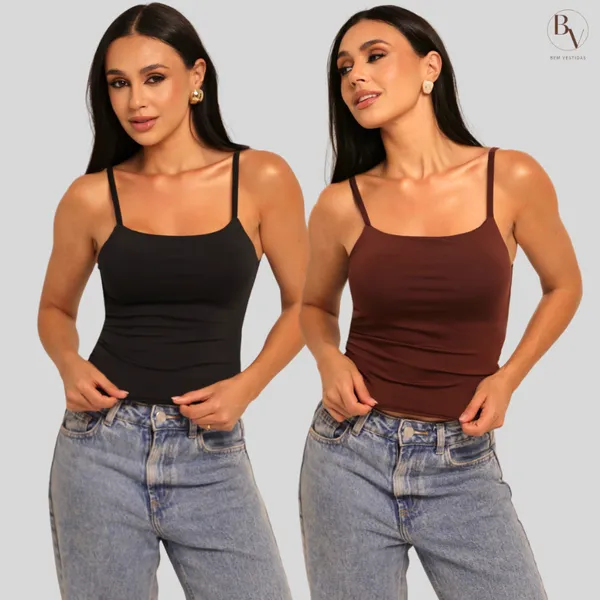Kit 2 Cropped Feminino Regata Alcinha Básico Verão Suplex