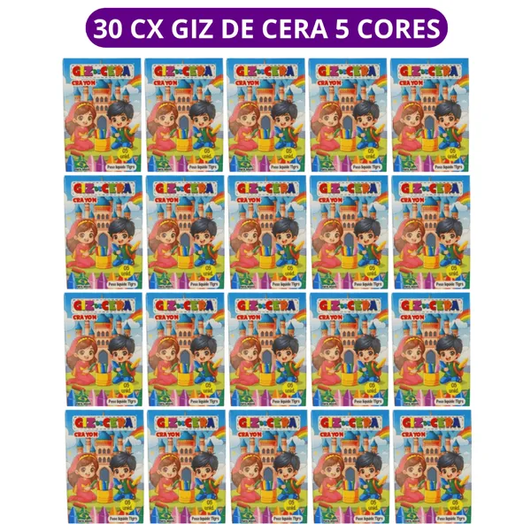 30 cx Mini Giz de Cera 5 Cores P/ Kit Festa Lembrancinha Artesanato Infantil