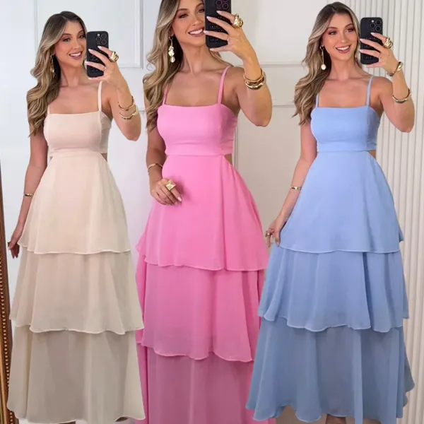 VESTIDO LONGO ELEGANTE SAIA TRÊS MARIAS ALCA FINA