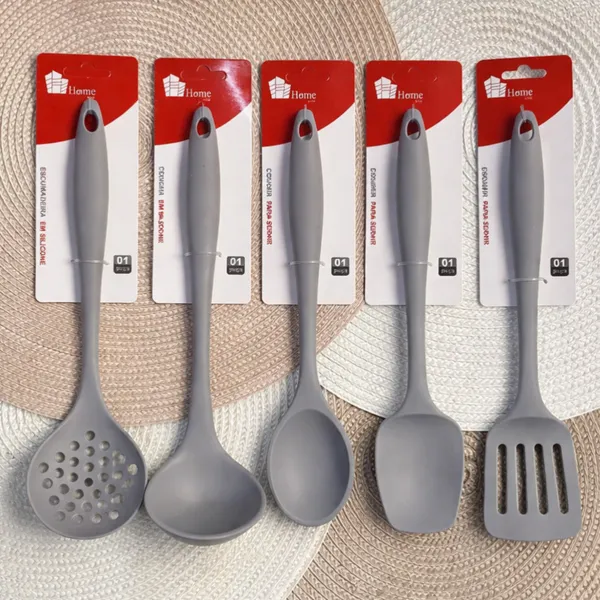 Kit Utensílios de Silicone Para Cozinha Cinza 4 ou 5 Peças