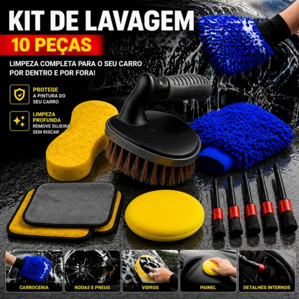 Kit 10 Peças para Lavagem Automotiva