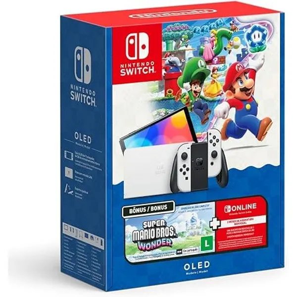 Nintendo Switch OLED Nintendo Bundle Super Mario Bros Wonder 64GB Branco