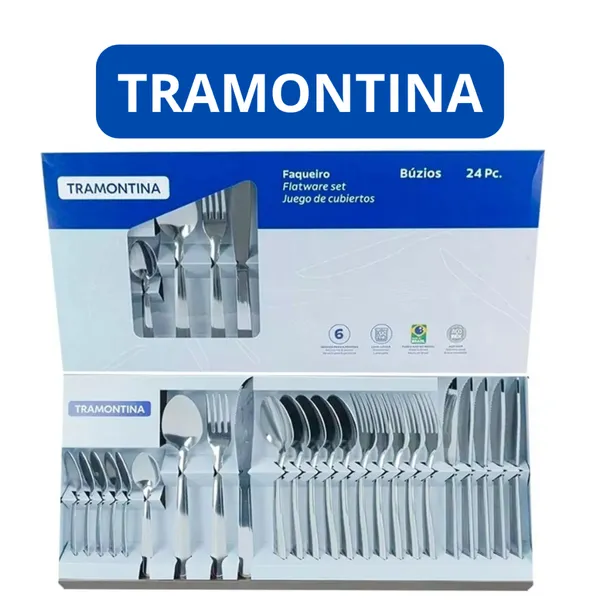 Kit de talheres 24 Peças Faqueiro Aço Inox Búzios Tramontina garfo faca colher ORIGINAL
