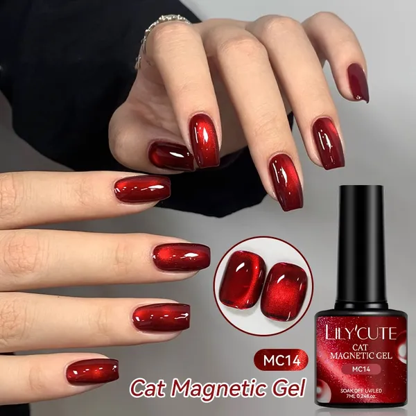 LILYCUTE Esmalte Em Gel Magnético Com Olhos De Gato Vermelho Escuro 7ml Shine Cat Gel Magnético Para Olhos Soak Off