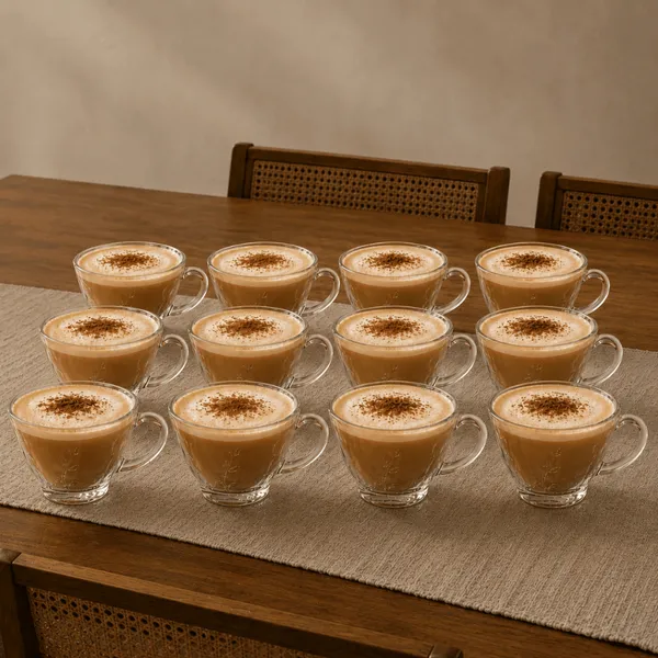 Jogo 12 Xícaras LILY FLORAL Cozinha Café Louça Vidro Crystal 220ml Mesa Xicara