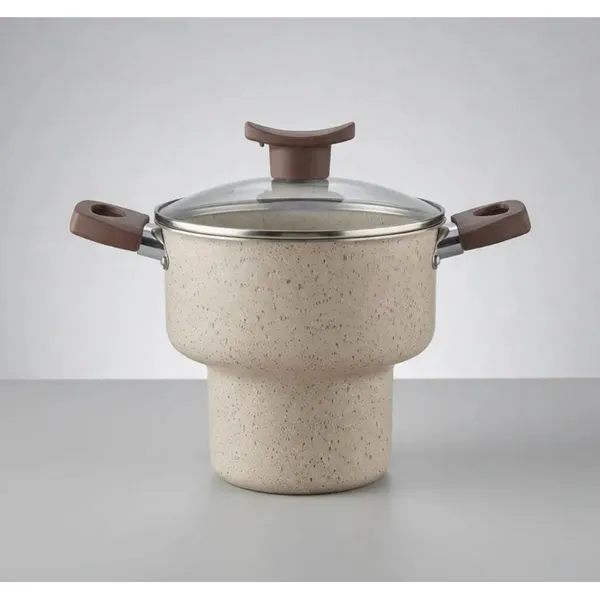 Cuscuzeira Antiaderente C/Tampa de Vidro Vanilla Bege Serve até 3 pessoas 14cm
