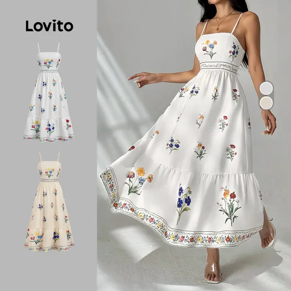Lovito Férias Vestido com Zíper Franzido - Vestido de Primavera/verão para Mulheres LBL34074