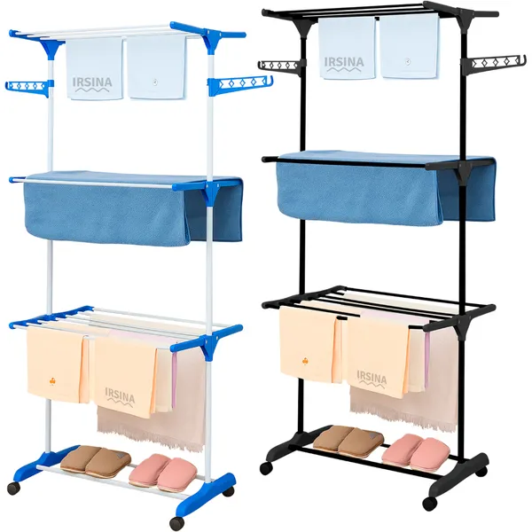 Varal De Chão 3 Andares Roupa Calcinha Dobrável Grade Reforçado com 4 Rodas Portátil e Compacto