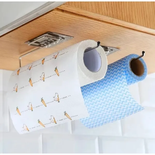 Gancho Porta Papel Toalha Multiuso Suporte Com Adesivo De Alumínio Filme Sem Furos Para Cozinha