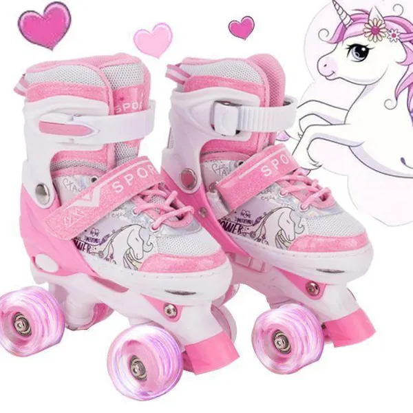 Patins Quad Meninas Rosa Unicórnio De 4 Rodas Com Luz De Led Ajustável Criança Promoção Black Friday
