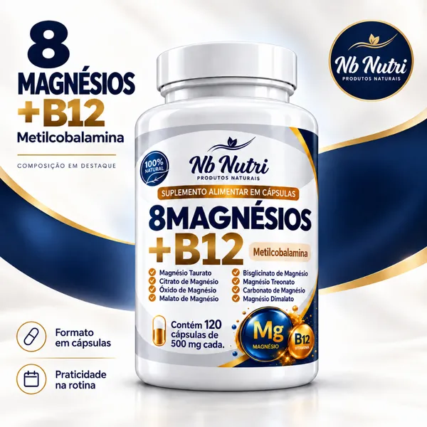 8 Magnésios + Vitamina B12 Metilcobalamina 120  Cápsulas