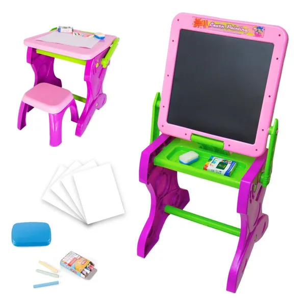 Mesinha Lousa de Desenho Infantil 2 em 1 Lousa Com Banquinho