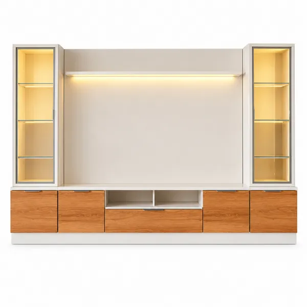 Estante Home Noble 2,70m Para TV Até 75” Com 2 Cristaleiras LED Portas Reflecta 198x270cm Sala Luxo