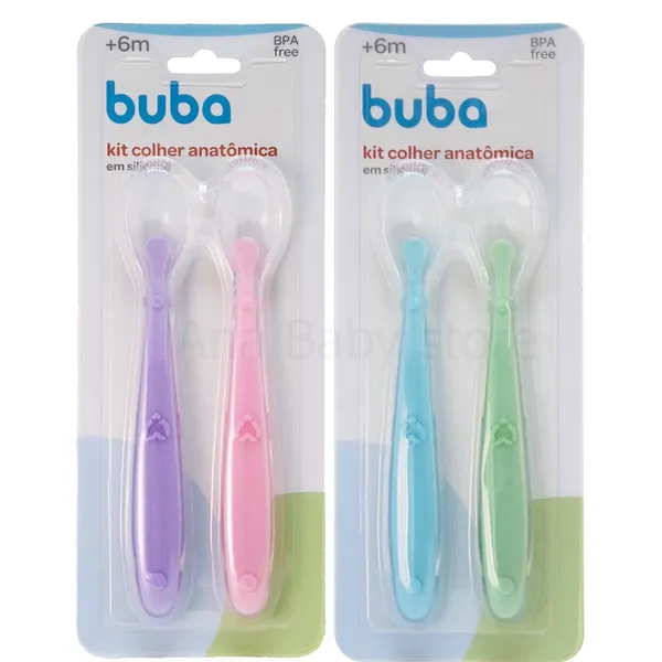 Kit 2 Colher Silicone Anatômica Buba Alimentação Bebê Papinha Introdução Alimentar